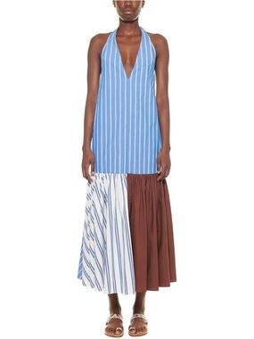 Tibi Vivian Deep V-neck Halter Midi Dress Size 4